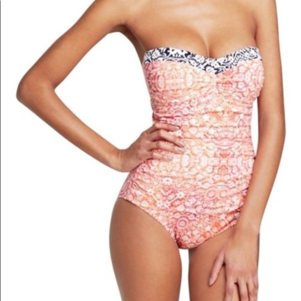 Tommy Bahama Peach and Black One Piece Swimsuit